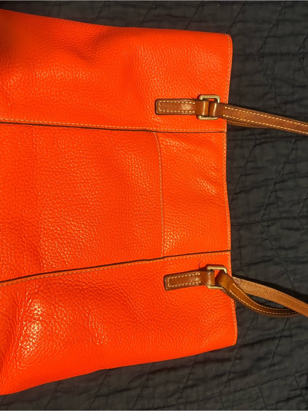 Dooney & Bourke Orange Pebbled Leather Satchel Tote with Brown Trim - Picture 4 of 9